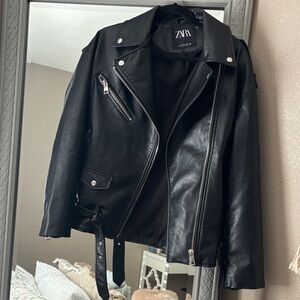 Zara Black Biker Jacket with Silver Accents